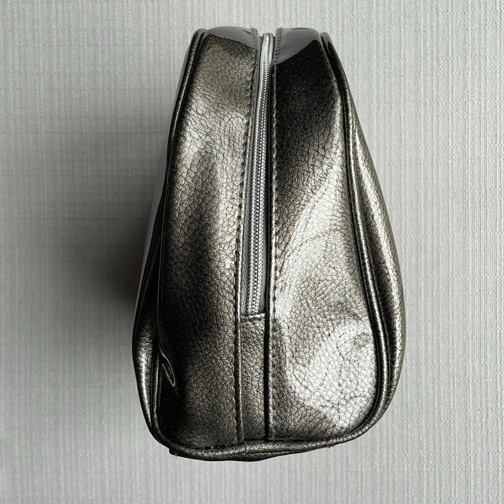 Lancome large gray silver metallic glossy cosmetics pouch